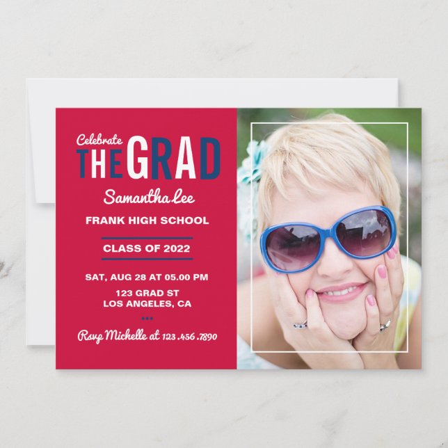 Cardinal Red and Navy Blue Graduation Party Invitation (Front)