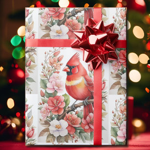 Cardinal Red Bird Beautiful Watercolor Christmas Wrapping Paper