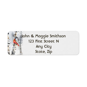 Cardinal Red Bird Birch Trees Forest Winter Nature Label