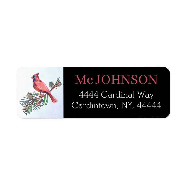 Cardinal Red Bird Branch Illustration Art Address Label (Front)