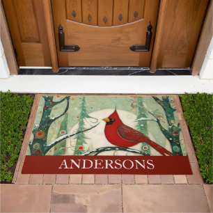 Cardinal Red Bird Christmas Doormat