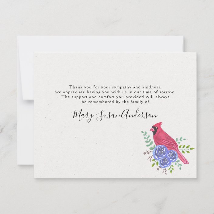 Cardinal Red Bird Funeral Thank You Note Card 