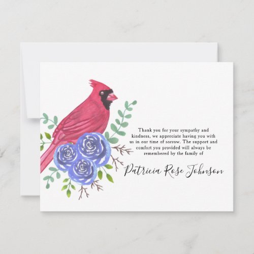 Cardinal Red Bird Funeral Thank You Note Card