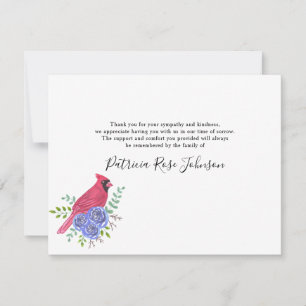 Cardinal Red Bird Funeral Thank You Note Card