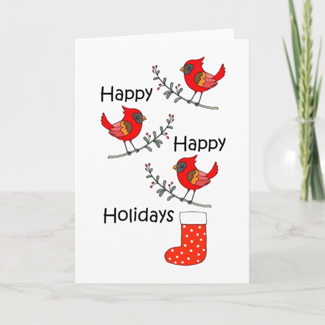 Cardinal Red Bird Funny Happy Holiday Christmas Card (Front)