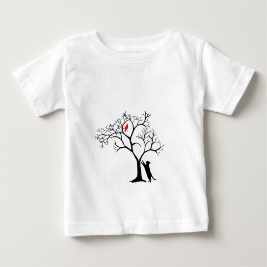 Cardinal Red Bird in Snowy Winter Tree & Cat Baby T-Shirt