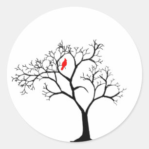 Cardinal Red Bird in Snowy Winter Tree Classic Round Sticker