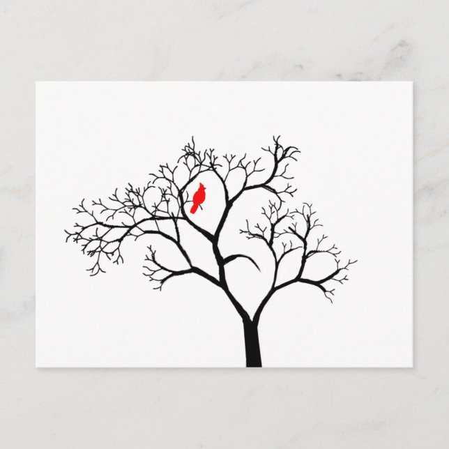 Cardinal Red Bird in Snowy Winter Tree Postcard (Front)
