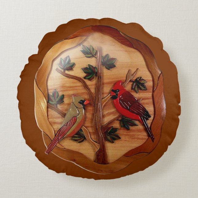 Cardinal Red Bird Memorial sympathy remembrance Round Pillow (Front)