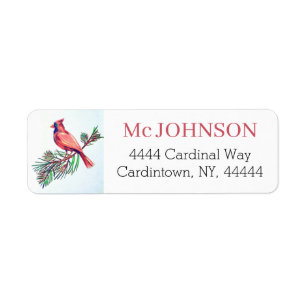 Cardinal Red Bird Snow Pine Art Return Address Label