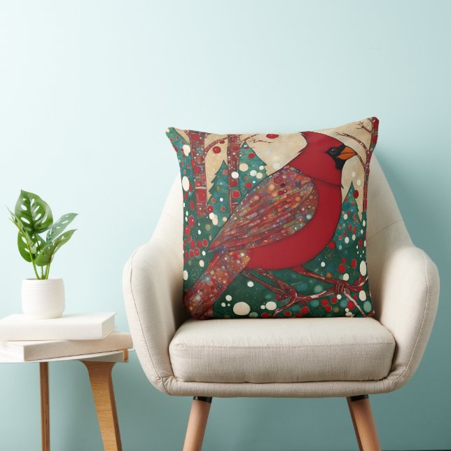Cardinal Red Bird Throw Pillow (Chair)