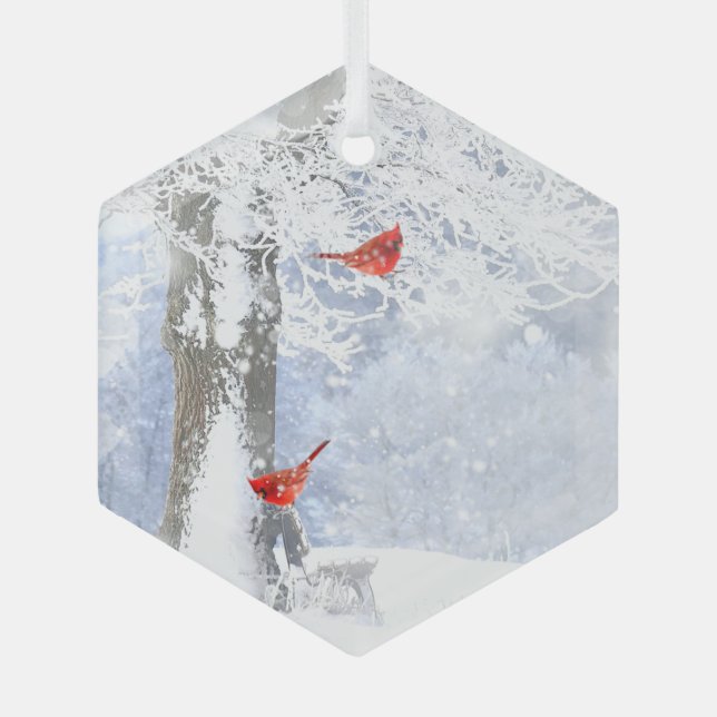Cardinal Red Bird Wildlife Nature Art Glass Ornament (Front)