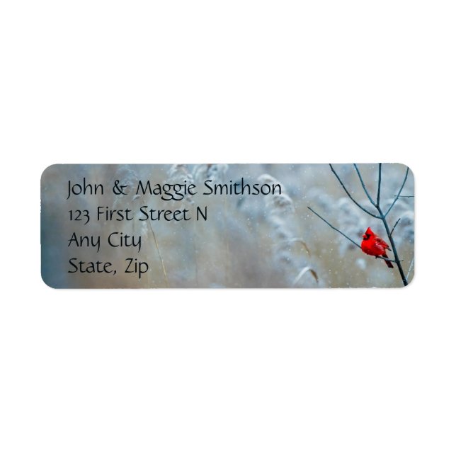 Cardinal Red Bird Winter Forest Scene Label (Front)