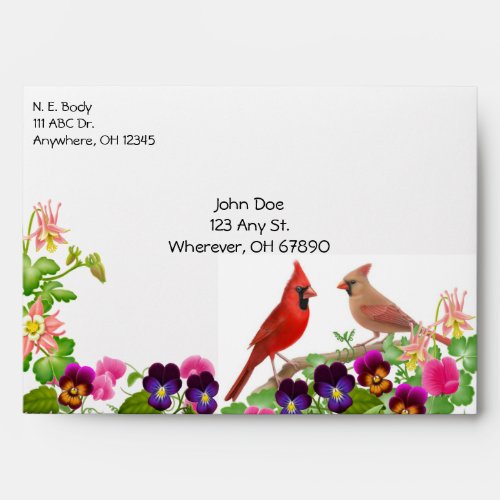 Cardinal Red Birds Envelope