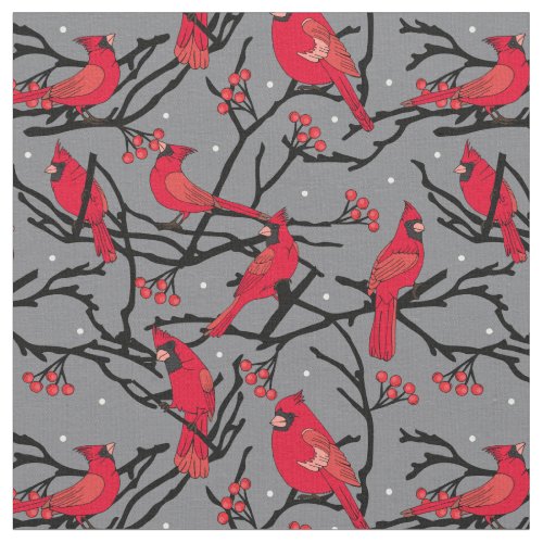 Cardinal Red Birds Pattern Christmas Holidays Fabric