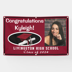 Cardinal Red, Black, White Accent Graduation Photo Banner