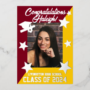 Cardinal Red & Gold, Diagonal Graduation Foil Invitation