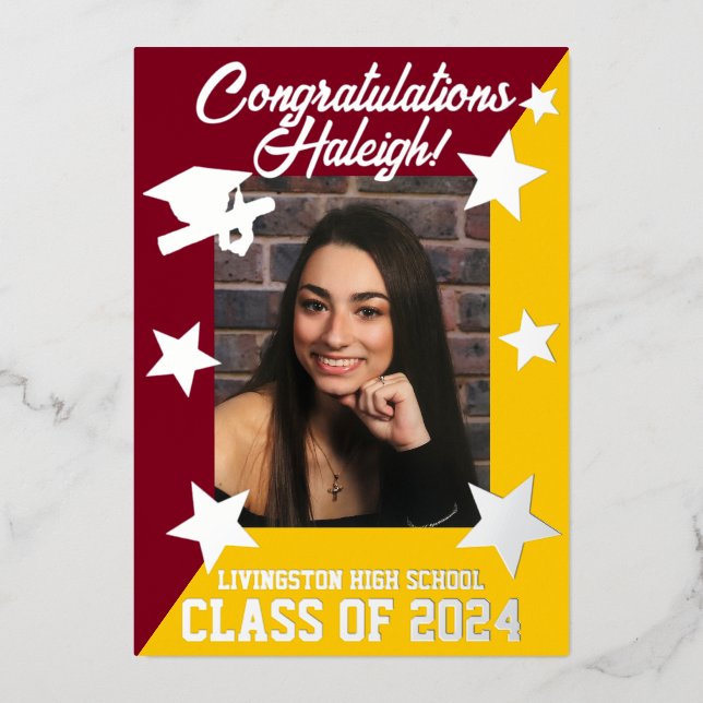 Cardinal Red & Gold, Diagonal Graduation  Foil Invitation (Front)
