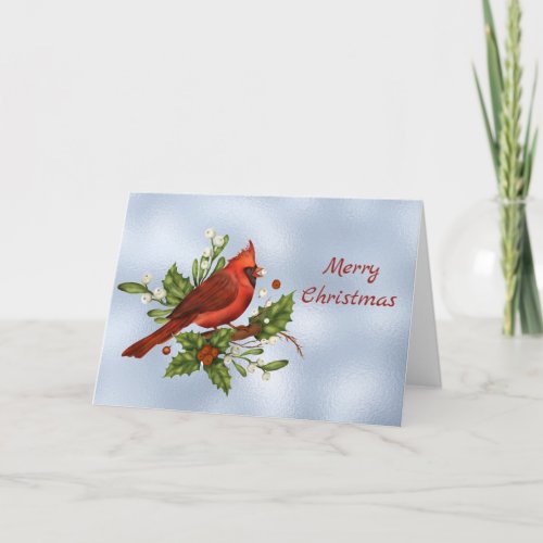Cardinal Red Holly Greenery Watercolor Christmas Holiday Card