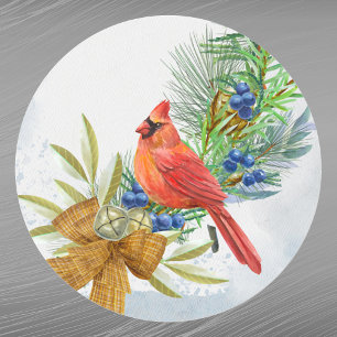 Cardinal Red Juniper Berries Christmas Classic Round Sticker