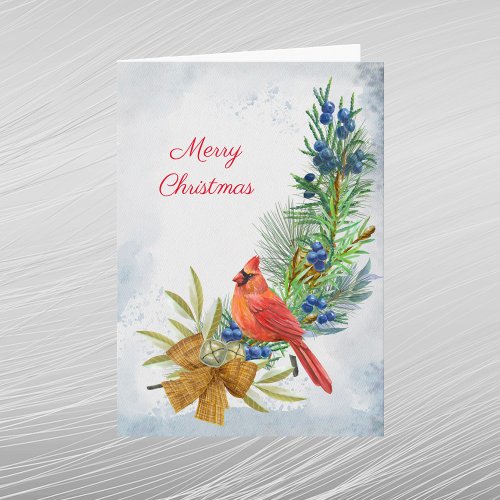 Cardinal Red Juniper Berries Christmas Holiday Card