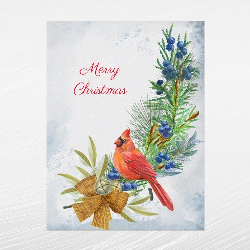 Cardinal Red Juniper Berries Christmas Holiday Postcard