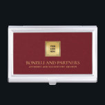 Cardinal Red Leather Business Corporate Gold Logo Business Card Case<br><div class="desc">This luxury business card holder boasts a refined cardinal red leather-textured illustration, perfectly paired with your business logo over a faux gold overlay for a premium, professional look. Your name, profession, or firm name stands out in opulent gold-tone lettering, creating a timeless and unforgettable impression. Ideal for professionals across various...</div>