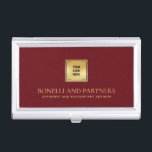 Cardinal Red Leather Business Corporate Gold Logo Business Card Case<br><div class="desc">This luxury business card holder boasts a refined cardinal red leather-textured illustration, perfectly paired with your business logo over a faux gold overlay for a premium, professional look. Your name, profession, or firm name stands out in opulent gold-tone lettering, creating a timeless and unforgettable impression. Ideal for professionals across various...</div>