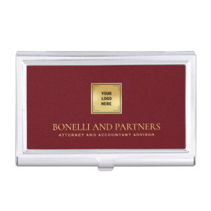 Cardinal Red Leather Business Corporate Gold Logo Card Case