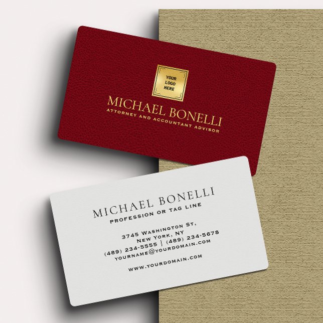 Cardinal Red Leather Business Logo Corporate Business Card (Creator Uploaded)