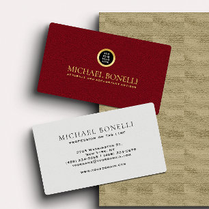 Cardinal Red Leather Corporate Round Gold Logo Business Card