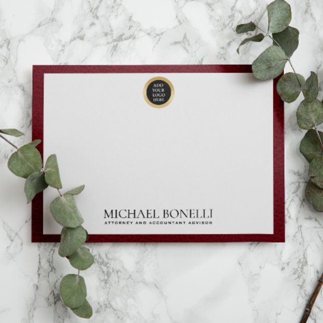 Cardinal Red Leather Gold Square Logo Monogram Note Card (Creator Uploaded)