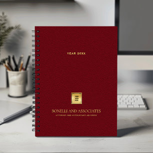 Cardinal Red Leather Look Business logo and name Planner