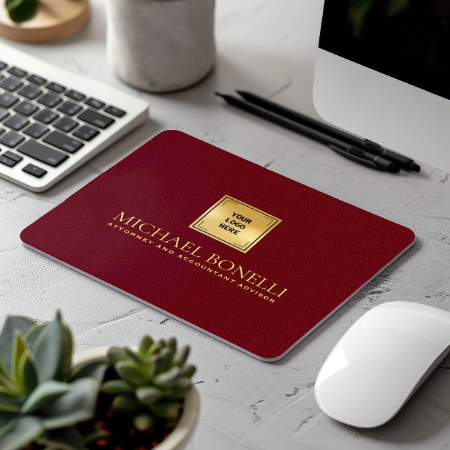 Cardinal Red Leather Luxury Gold Logo NAME Mouse Pad (Creator Uploaded)