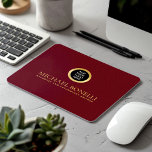 Cardinal Red Leather Luxury Gold ROUND Logo  Mouse Pad<br><div class="desc">Enhance your workspace with this cardinal red leather print mouse pad, designed to combine style and functionality. Featuring a luxurious gold logo and the option to add two lines of custom text, this mouse pad is perfect for personalizing with your name, business, firm, or any other details of your choice....</div>