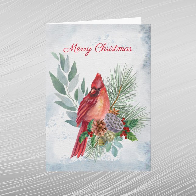 Cardinal Red Pine Greenery Christmas Holiday Card (Creator Uploaded)
