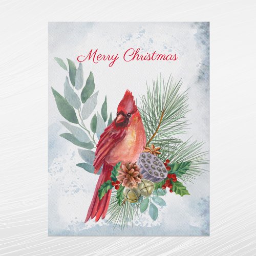 Cardinal Red Pine Greenery Christmas Holiday Postcard