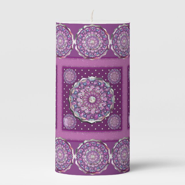 Cardinal Red Rosace Pillar Candle (Front)