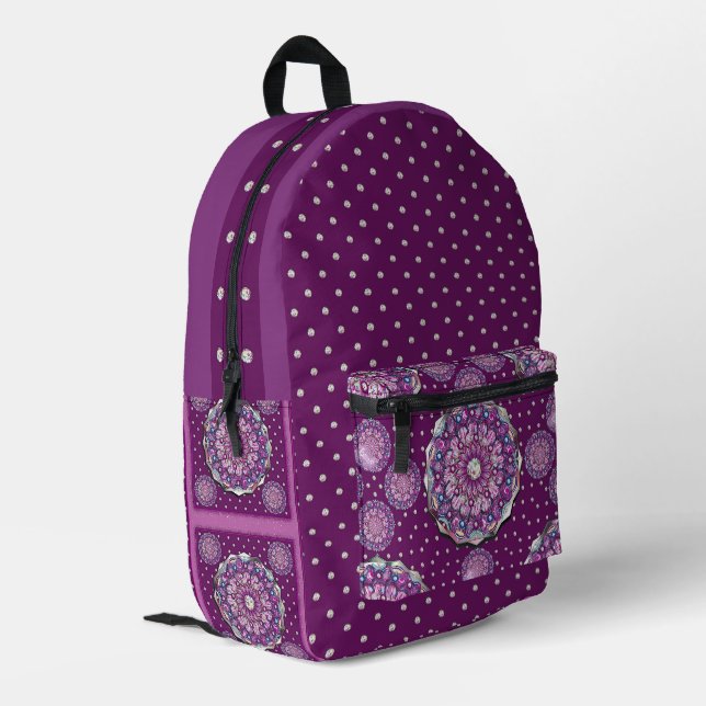 Cardinal red Rosace Printed Backpack (Back Corner Left)