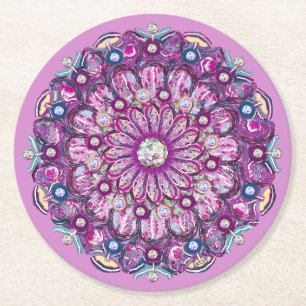 Cardinal Red Rosace Round Paper Coaster