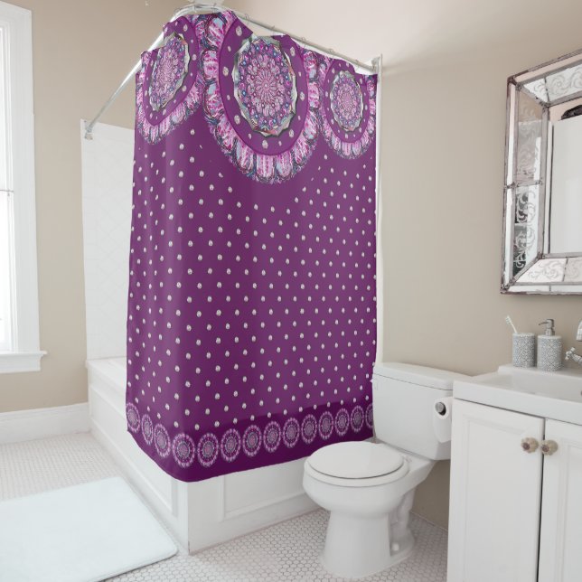 Cardinal red Rosace Shower Curtain (In Situ)