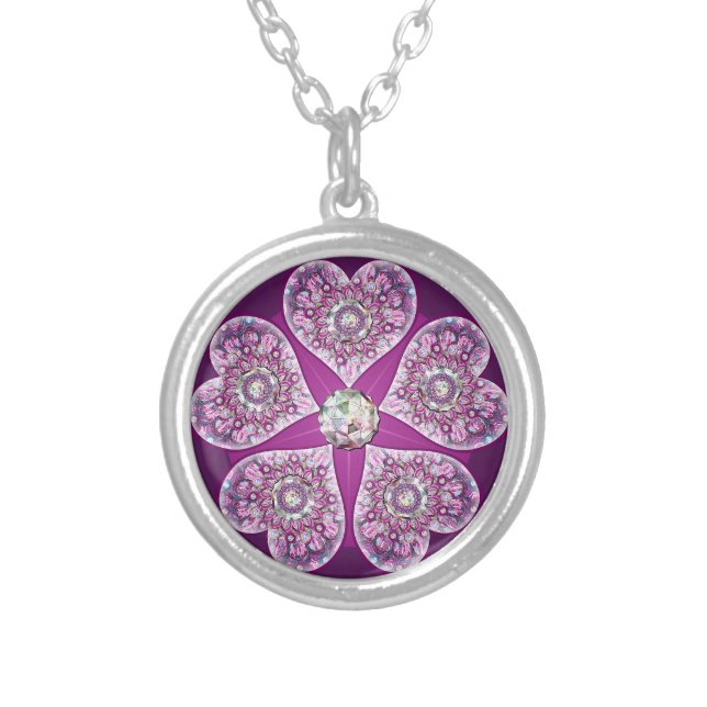 Cardinal Red Rosace Silver Plated Necklace (Front)