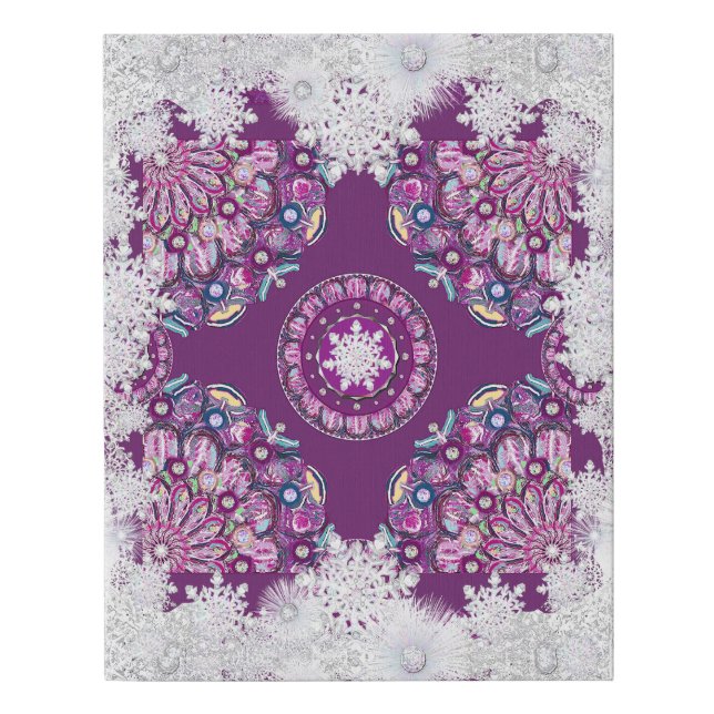 Cardinal red rosace & snowflake faux canvas print (Front)