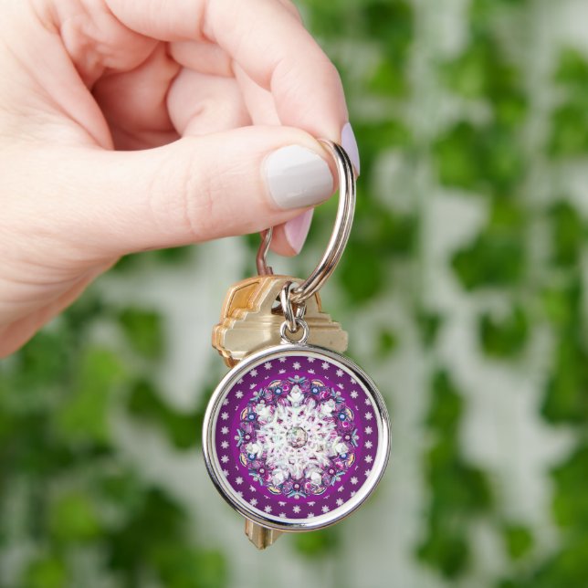 Cardinal red rosace & snowflake keychain (Hand)