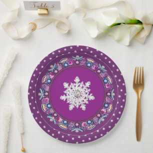 Cardinal red rosace & snowflake paper plates