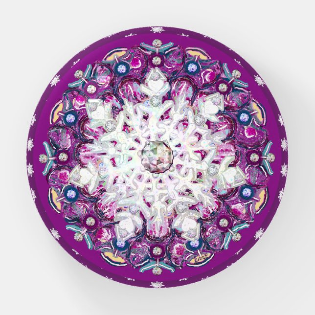 Cardinal red rosace & snowflake paperweight (Front)