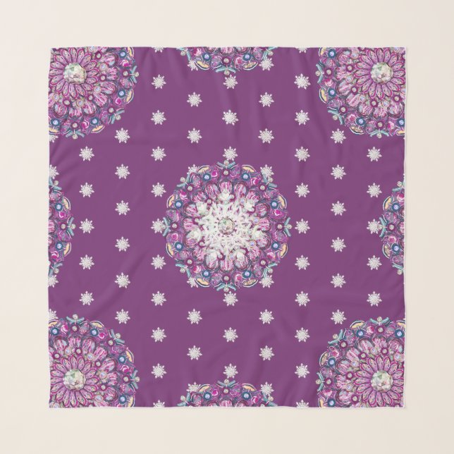 Cardinal red rosace & snowflake scarf (Front)