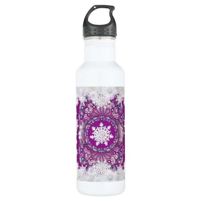 Cardinal red rosace & snowflake stainless steel water bottle (Front)