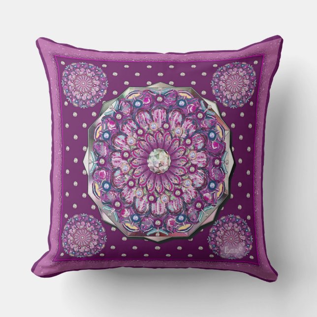 Cardinal red Rosace Throw Pillow (Front)