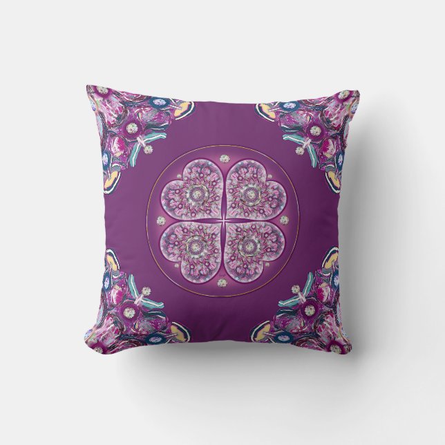 Cardinal red Rosace Throw Pillow (Front)